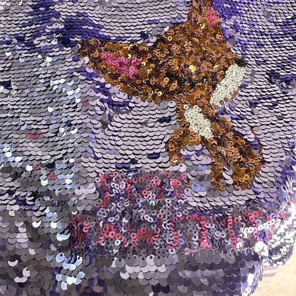 H&M Girls Purple Playful Flip Sequin Bomber Jacket Whimsical Cat Design Sz10-12 - Picture 16 of 16